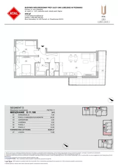 3 pokoje, mieszkanie 63,90 m², piętro 11, oferta nr D.11.186, ATAL Unii Lubelskiej, Poznań, Rataje, Starołęka, ul. Heleny Tadeuszak