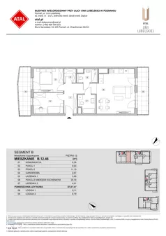 3 pokoje, mieszkanie 67,81 m², piętro 12, oferta nr B.12.46, ATAL Unii Lubelskiej, Poznań, Rataje, Starołęka, ul. Heleny Tadeuszak