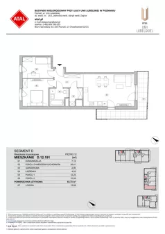 3 pokoje, mieszkanie 63,73 m², piętro 12, oferta nr D.12.191, ATAL Unii Lubelskiej, Poznań, Rataje, Starołęka, ul. Heleny Tadeuszak