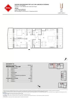 3 pokoje, mieszkanie 68,03 m², piętro 13, oferta nr B.13.49, ATAL Unii Lubelskiej, Poznań, Rataje, Starołęka, ul. Heleny Tadeuszak
