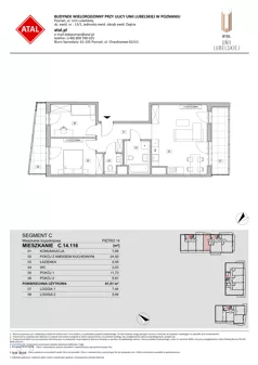 3 pokoje, mieszkanie 61,51 m², piętro 14, oferta nr C.14.116, ATAL Unii Lubelskiej, Poznań, Rataje, Starołęka, ul. Heleny Tadeuszak