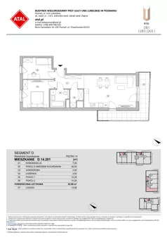 3 pokoje, mieszkanie 63,90 m², piętro 14, oferta nr D.14.201, ATAL Unii Lubelskiej, Poznań, Rataje, Starołęka, ul. Heleny Tadeuszak