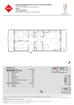 3 pokoje, mieszkanie 68,03 m², piętro 15, oferta nr B.15.55, ATAL Unii Lubelskiej, Poznań, Rataje, Starołęka, ul. Heleny Tadeuszak