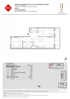 3 pokoje, mieszkanie 57,57 m², piętro 15, oferta nr B.15.57, ATAL Unii Lubelskiej, Poznań, Rataje, Starołęka, ul. Heleny Tadeuszak