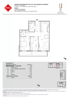 3 pokoje, mieszkanie 65,04 m², piętro 15, oferta nr C.15.119, ATAL Unii Lubelskiej, Poznań, Rataje, Starołęka, ul. Heleny Tadeuszak