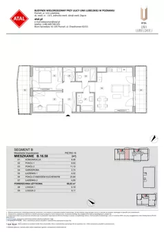 3 pokoje, mieszkanie 68,03 m², piętro 16, oferta nr B.16.58, ATAL Unii Lubelskiej, Poznań, Rataje, Starołęka, ul. Heleny Tadeuszak