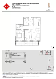 3 pokoje, mieszkanie 65,05 m², piętro 16, oferta nr C.16.123, ATAL Unii Lubelskiej, Poznań, Rataje, Starołęka, ul. Heleny Tadeuszak