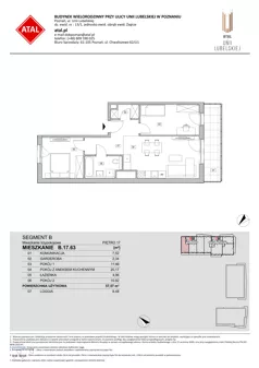 3 pokoje, mieszkanie 57,57 m², piętro 17, oferta nr B.17.63, ATAL Unii Lubelskiej, Poznań, Rataje, Starołęka, ul. Heleny Tadeuszak
