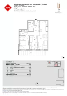 3 pokoje, mieszkanie 65,05 m², piętro 17, oferta nr C.17.127, ATAL Unii Lubelskiej, Poznań, Rataje, Starołęka, ul. Heleny Tadeuszak