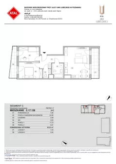 3 pokoje, mieszkanie 61,51 m², piętro 17, oferta nr C.17.128, ATAL Unii Lubelskiej, Poznań, Rataje, Starołęka, ul. Heleny Tadeuszak