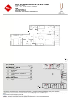 3 pokoje, mieszkanie 57,73 m², piętro 2, oferta nr B.2.18, ATAL Unii Lubelskiej, Poznań, Rataje, Starołęka, ul. Heleny Tadeuszak