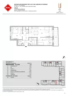 3 pokoje, mieszkanie 65,05 m², piętro 2, oferta nr F.2.276, ATAL Unii Lubelskiej, Poznań, Rataje, Starołęka, ul. Heleny Tadeuszak