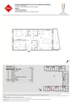 3 pokoje, mieszkanie 62,54 m², piętro 2, oferta nr G.2.312, ATAL Unii Lubelskiej, Poznań, Rataje, Starołęka, ul. Heleny Tadeuszak