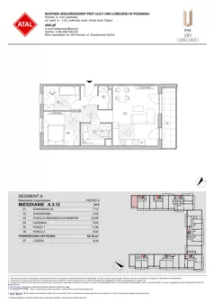 3 pokoje, mieszkanie 62,76 m², piętro 3, oferta nr A.3.12, ATAL Unii Lubelskiej, Poznań, Rataje, Starołęka, ul. Heleny Tadeuszak