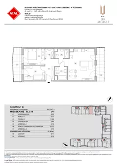 3 pokoje, mieszkanie 67,43 m², piętro 3, oferta nr B.3.19, ATAL Unii Lubelskiej, Poznań, Rataje, Starołęka, ul. Heleny Tadeuszak