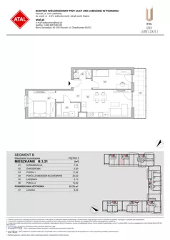 3 pokoje, mieszkanie 57,73 m², piętro 3, oferta nr B.3.21, ATAL Unii Lubelskiej, Poznań, Rataje, Starołęka, ul. Heleny Tadeuszak