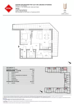 3 pokoje, mieszkanie 63,18 m², piętro 3, oferta nr C.3.70, ATAL Unii Lubelskiej, Poznań, Rataje, Starołęka, ul. Heleny Tadeuszak