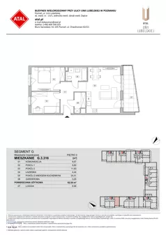 3 pokoje, mieszkanie 62,54 m², piętro 3, oferta nr G.3.316, ATAL Unii Lubelskiej, Poznań, Rataje, Starołęka, ul. Heleny Tadeuszak