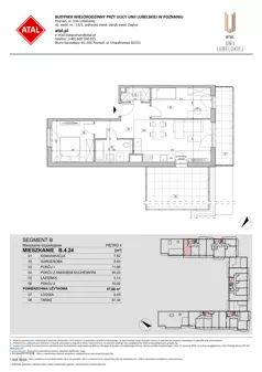 3 pokoje, mieszkanie 57,88 m², piętro 4, oferta nr B.4.24, ATAL Unii Lubelskiej, Poznań, Rataje, Starołęka, ul. Heleny Tadeuszak