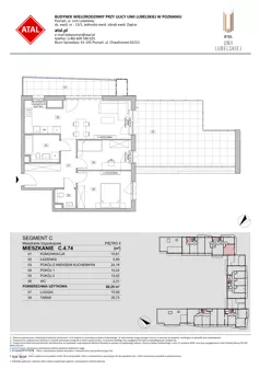 3 pokoje, mieszkanie 66,25 m², piętro 4, oferta nr C.4.74, ATAL Unii Lubelskiej, Poznań, Rataje, Starołęka, ul. Heleny Tadeuszak