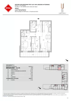 3 pokoje, mieszkanie 64,83 m², piętro 4, oferta nr C.4.75, ATAL Unii Lubelskiej, Poznań, Rataje, Starołęka, ul. Heleny Tadeuszak