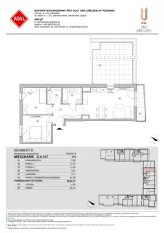 3 pokoje, mieszkanie 65,52 m², piętro 4, oferta nr D.4.147, ATAL Unii Lubelskiej, Poznań, Rataje, Starołęka, ul. Heleny Tadeuszak
