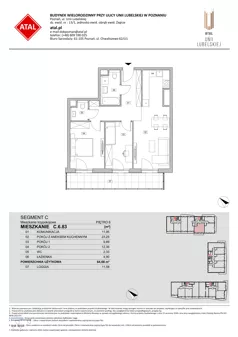 3 pokoje, mieszkanie 64,68 m², piętro 6, oferta nr C.6.83, ATAL Unii Lubelskiej, Poznań, Rataje, Starołęka, ul. Heleny Tadeuszak