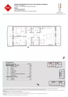 3 pokoje, mieszkanie 68,48 m², piętro 7, oferta nr B.7.31, ATAL Unii Lubelskiej, Poznań, Rataje, Starołęka, ul. Heleny Tadeuszak