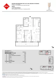 3 pokoje, mieszkanie 64,83 m², piętro 7, oferta nr C.7.87, ATAL Unii Lubelskiej, Poznań, Rataje, Starołęka, ul. Heleny Tadeuszak