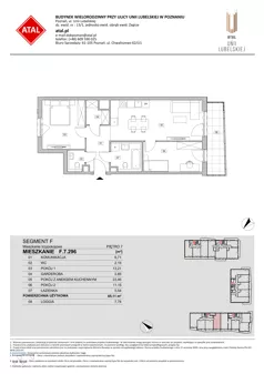 3 pokoje, mieszkanie 65,11 m², piętro 7, oferta nr F.7.296, ATAL Unii Lubelskiej, Poznań, Rataje, Starołęka, ul. Heleny Tadeuszak