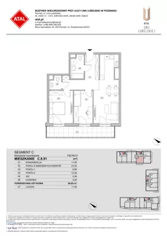 3 pokoje, mieszkanie 64,83 m², piętro 8, oferta nr C.8.91, ATAL Unii Lubelskiej, Poznań, Rataje, Starołęka, ul. Heleny Tadeuszak