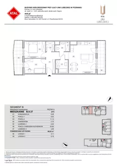 3 pokoje, mieszkanie 68,03 m², piętro 9, oferta nr B.9.37, ATAL Unii Lubelskiej, Poznań, Rataje, Starołęka, ul. Heleny Tadeuszak