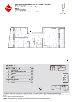 3 pokoje, mieszkanie 61,51 m², piętro 9, oferta nr C.9.96, ATAL Unii Lubelskiej, Poznań, Rataje, Starołęka, ul. Heleny Tadeuszak