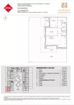 3 pokoje, mieszkanie 69,81 m², parter, oferta nr 2.00.A03, Ogrody Andersa IV, Gliwice, Wojska Polskiego, ul. J. Sowińskiego