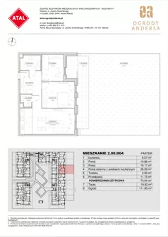 3 pokoje, mieszkanie 72,07 m², piętro 1, oferta nr 2.01.A08, Ogrody Andersa IV, Gliwice, Wojska Polskiego, ul. J. Sowińskiego