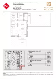 3 pokoje, mieszkanie 69,88 m², parter, oferta nr 2.00.E07, Ogrody Andersa IV, Gliwice, Wojska Polskiego, ul. J. Sowińskiego