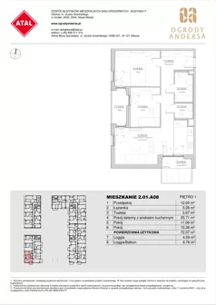 3 pokoje, mieszkanie 72,07 m², piętro 1, oferta nr 2.01.A08, Ogrody Andersa IV, Gliwice, Wojska Polskiego, ul. J. Sowińskiego
