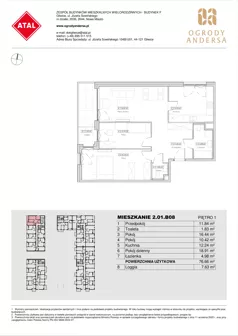 3 pokoje, mieszkanie 76,66 m², piętro 1, oferta nr 2.01.B08, Ogrody Andersa IV, Gliwice, Wojska Polskiego, ul. J. Sowińskiego