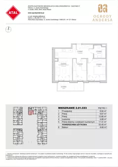 3 pokoje, mieszkanie 53,45 m², piętro 1, oferta nr 2.01.C03, Ogrody Andersa IV, Gliwice, Wojska Polskiego, ul. J. Sowińskiego