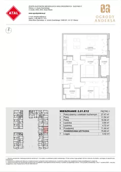 3 pokoje, mieszkanie 75,69 m², piętro 1, oferta nr 2.01.E12, Ogrody Andersa IV, Gliwice, Wojska Polskiego, ul. J. Sowińskiego
