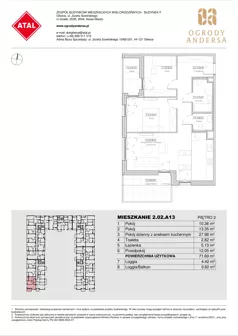 3 pokoje, mieszkanie 71,69 m², piętro 2, oferta nr 2.02.A13, Ogrody Andersa IV, Gliwice, Wojska Polskiego, ul. J. Sowińskiego