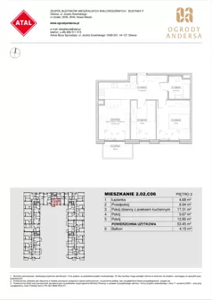 3 pokoje, mieszkanie 53,45 m², piętro 2, oferta nr 2.02.C06, Ogrody Andersa IV, Gliwice, Wojska Polskiego, ul. J. Sowińskiego