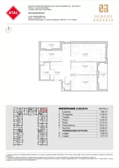 3 pokoje, mieszkanie 72,62 m², piętro 2, oferta nr 2.02.D14, Ogrody Andersa IV, Gliwice, Wojska Polskiego, ul. J. Sowińskiego