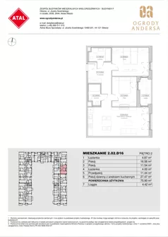 3 pokoje, mieszkanie 75,90 m², piętro 2, oferta nr 2.02.D16, Ogrody Andersa IV, Gliwice, Wojska Polskiego, ul. J. Sowińskiego