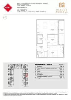 3 pokoje, mieszkanie 70,32 m², piętro 2, oferta nr 2.02.E20, Ogrody Andersa IV, Gliwice, Wojska Polskiego, ul. J. Sowińskiego