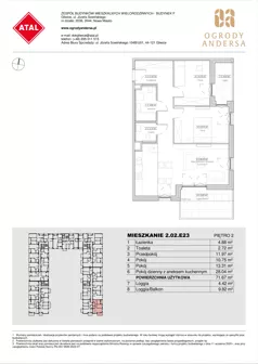 3 pokoje, mieszkanie 71,67 m², piętro 2, oferta nr 2.02.E23, Ogrody Andersa IV, Gliwice, Wojska Polskiego, ul. J. Sowińskiego