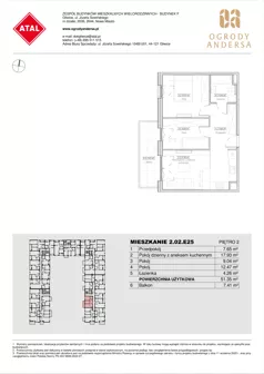 3 pokoje, mieszkanie 51,35 m², piętro 2, oferta nr 2.02.E25, Ogrody Andersa IV, Gliwice, Wojska Polskiego, ul. J. Sowińskiego
