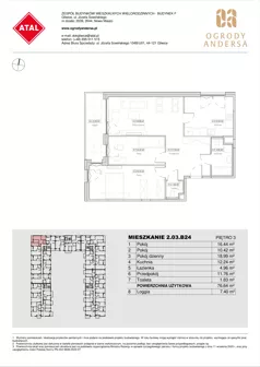 3 pokoje, mieszkanie 76,64 m², piętro 3, oferta nr 2.03.B24, Ogrody Andersa IV, Gliwice, Wojska Polskiego, ul. J. Sowińskiego