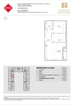 3 pokoje, mieszkanie 59,05 m², piętro 3, oferta nr 2.03.B29, Ogrody Andersa IV, Gliwice, Wojska Polskiego, ul. J. Sowińskiego
