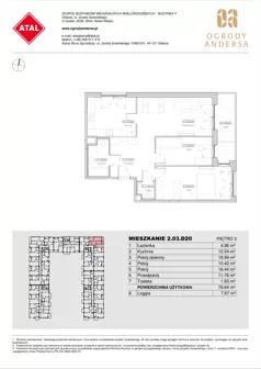 3 pokoje, mieszkanie 76,64 m², piętro 3, oferta nr 2.03.D20, Ogrody Andersa IV, Gliwice, Wojska Polskiego, ul. J. Sowińskiego